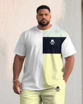 Big & Tall Men White & Goose & Black Chest Small Label Printed Crewneck Short Sleeve T-shirt Shorts Suit